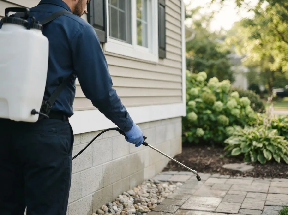 Pest control technician inspecting a home in North Granby, CT